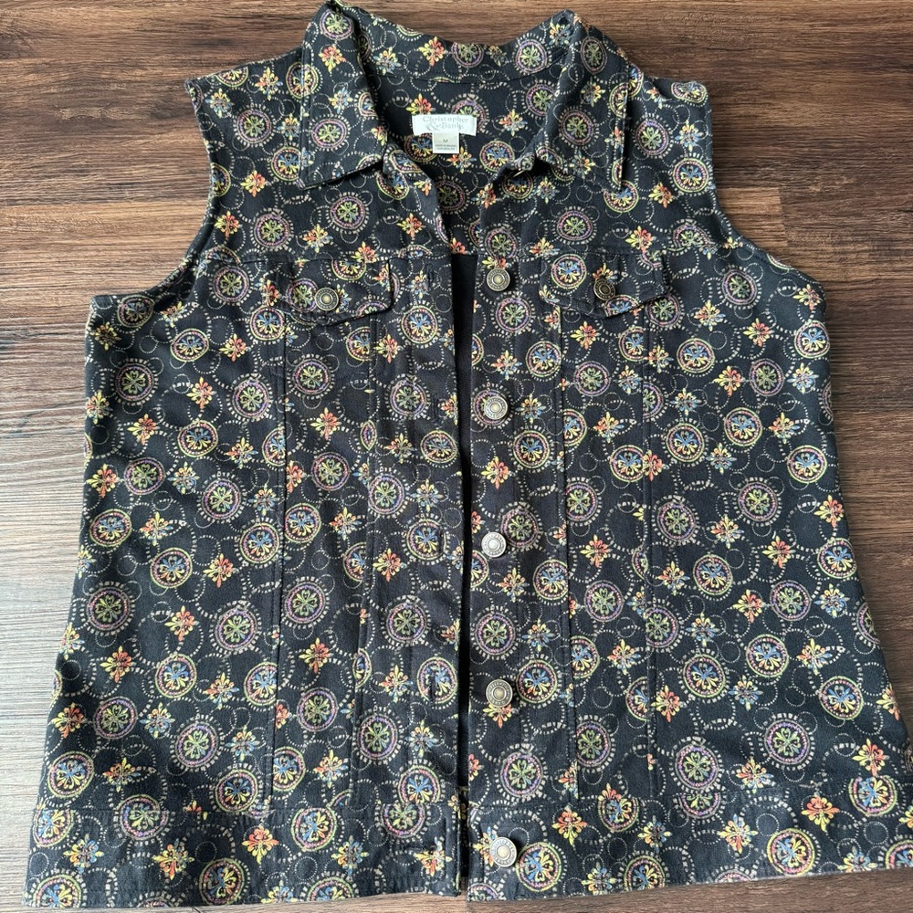 Christopher & Banks Vest Women Rainbow Geometric Sleeveless Medium Tapestry